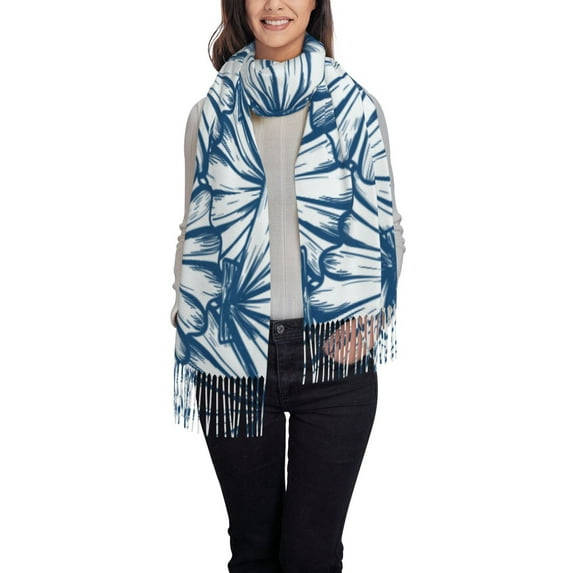 Xecao Blue Shells Pattern Womens Winter Scarf Fall Scarf Oversized Large Scarf for Women Warm Shawl Wrap