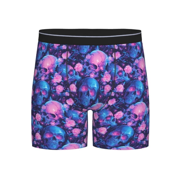 Xecao Blue Skull Rose Print Boxer Briefs for Men's Stretch Moisture-Wicking Underwear, Mid-Rise Classics breathable fabric