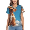 thumbnail image 1 of Xecao Blue Sky Cloud Puppy for Women's V-Neck T-Shirts-Elegant Half-Sleeve Tops Perfect for Summer-Large, 1 of 5