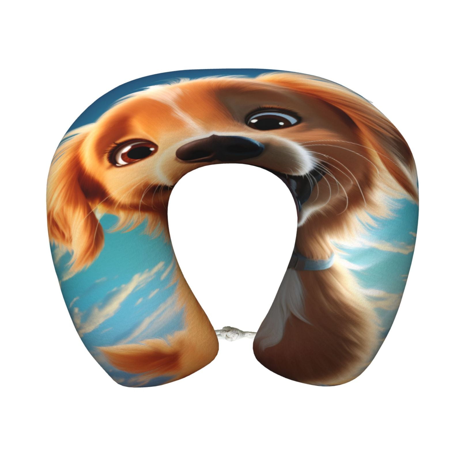Xecao Blue Sky Cute Dog Print Memory Foam Cervical Neck Pillow Versatile U-Shaped Pillows for Home,Office,Camping,Travelling,Soft Washable Cover