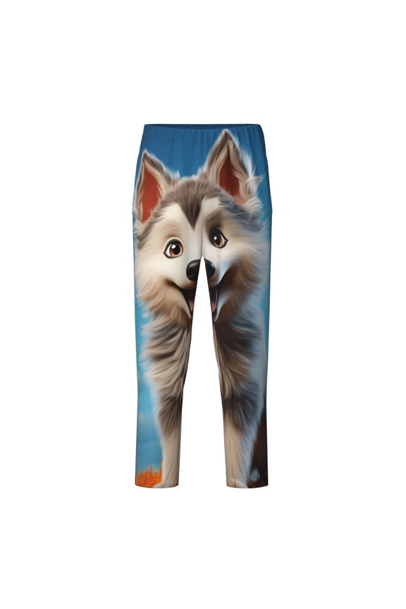 Blue Sky Cute Wolf Print Teenagers' Pajama Pants Long Sleep Pants Soft Elastic Waist Pajama Bottoms Elastic waist with 2 Pockets 5-16 Years-Small
