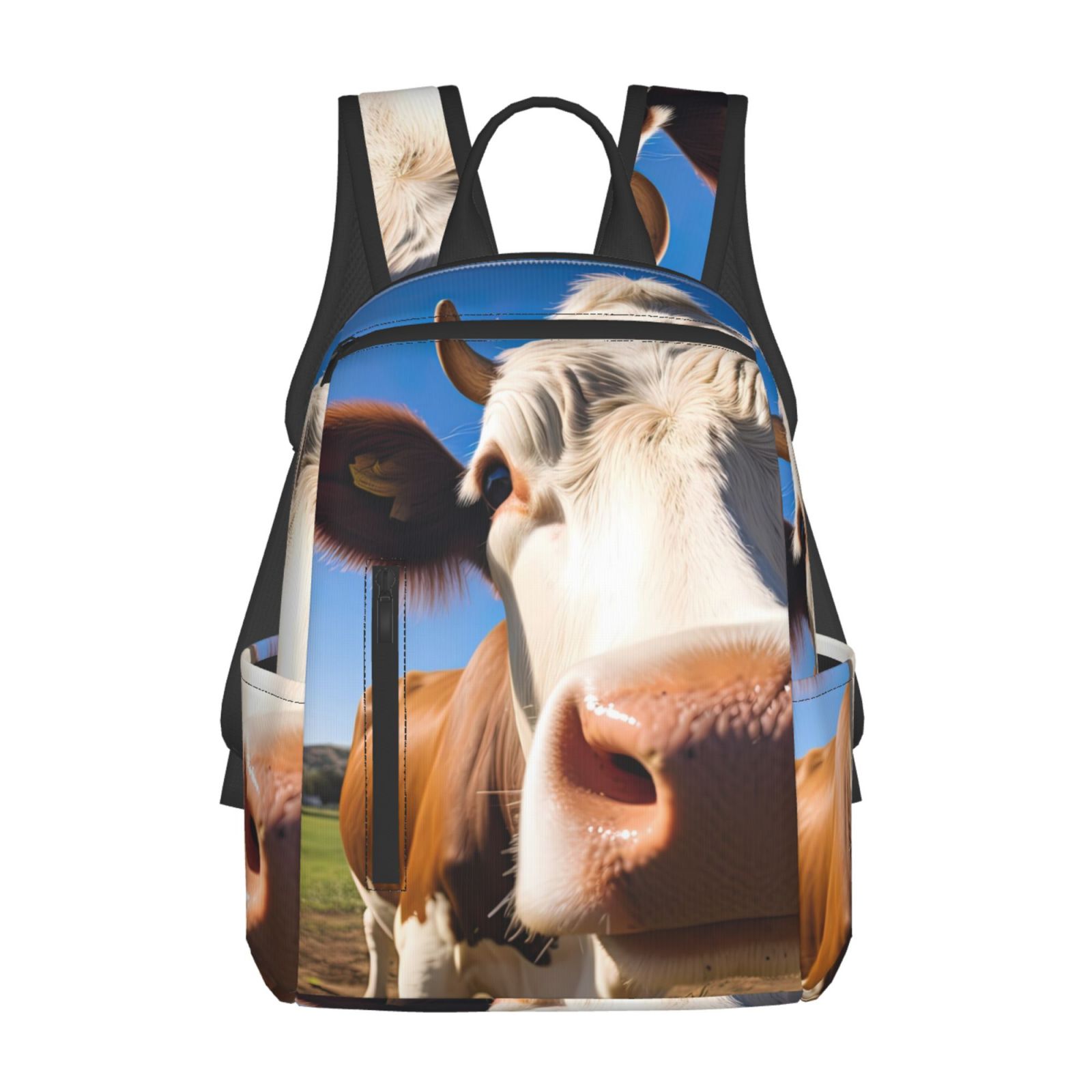 Xecao Blue Sky Meadow Cute Cow print Backpack For women men Aesthetic Lightweight Travel Daypack Simple Cute Backpack For Bookbag