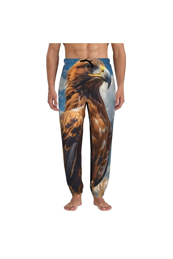 Blue Sky White Cloud Eagle Print Active Tech Joggers for Men, Mens Sweatpants Lounge Pants with Pockets-Medium