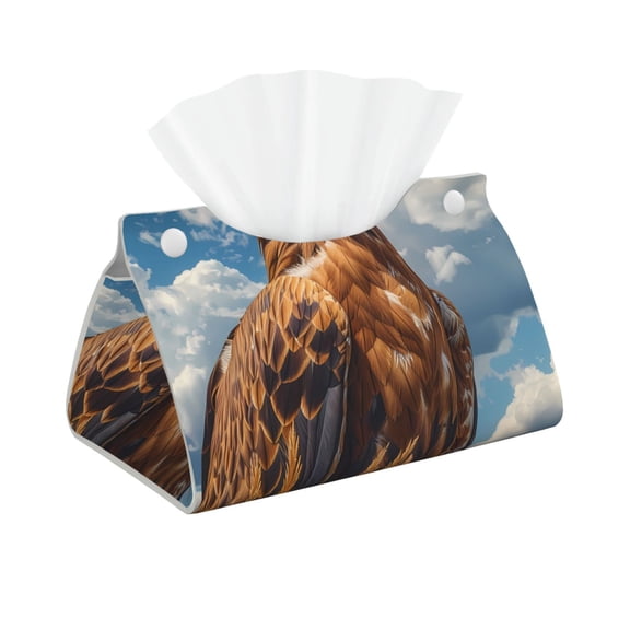 Xecao Blue Sky White Cloud Eagle Print Tissue Box Cover,Modern PVC Leather Square Tissue Box Holder for Creative Decorative