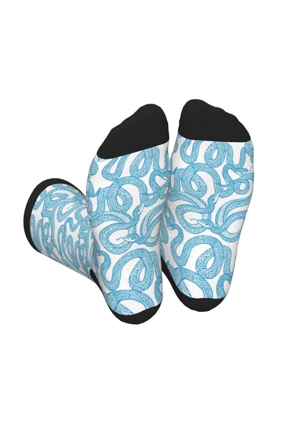 Blue Snake Print Crew Socks for Men and Women, Men's Soft Moisture-wicking Sock