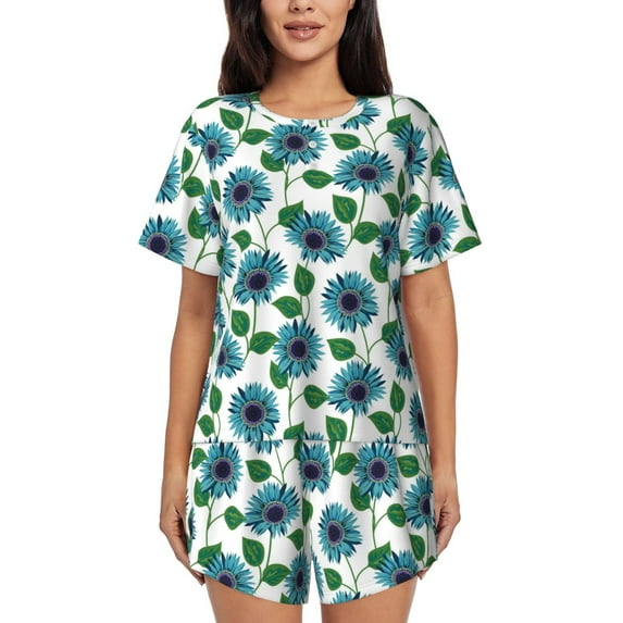 Xecao Blue Sunflowers print Swimsuit for women, Summer-ready, sporty style.Quick-dry fabric. Many sizes & colors.