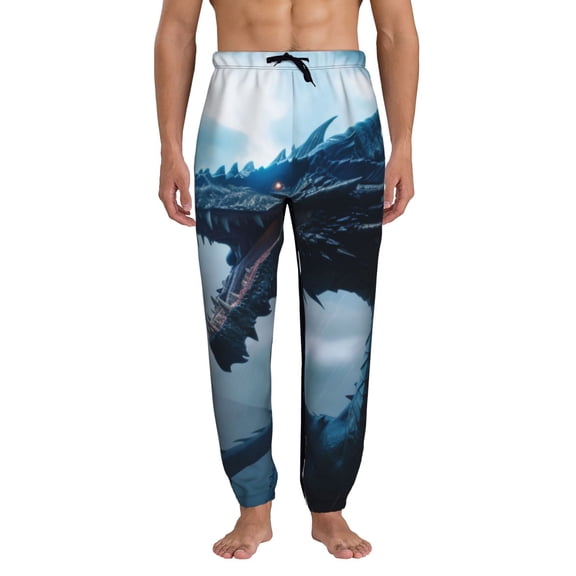 Xecao Blue Thunder Storm Dragon Print Active Tech Joggers for Men, Mens Sweatpants Lounge Pants with Pockets-X-Large