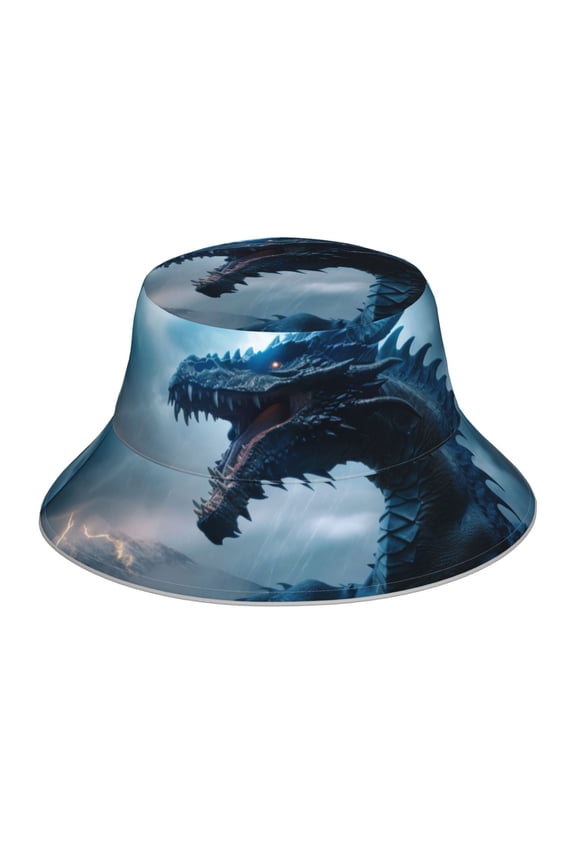 Blue Thunder Storm Dragon Print Men and Women Night Reflective Hat Runner Cap Visor Bucket Hat Boonie Cap