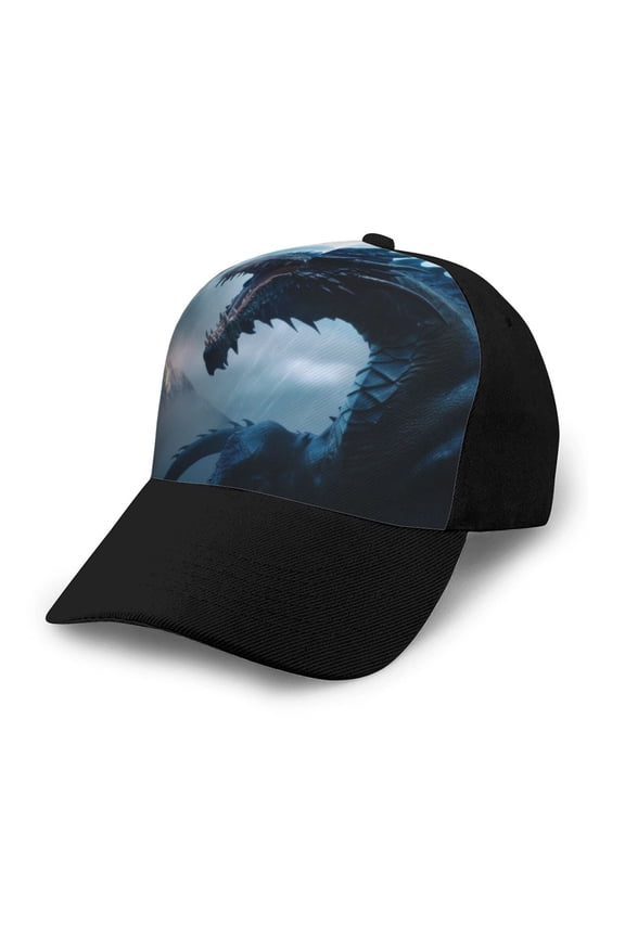 Blue Thunder Storm Dragon print unisex vintage washed baseball cap, a soft and adjustable hat perfect for any casual style.