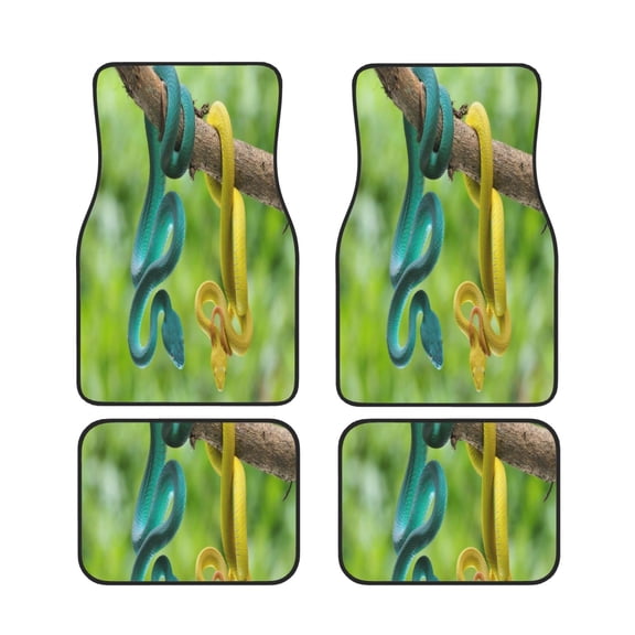Xecao Blue Viper And Yellow Viper Snake Print Car Foot Mat Set of 4 Pieces Neoprene All-Weather Dust-Proof Stain-resistantCar Interior Decorative mats Non-Slip Mats