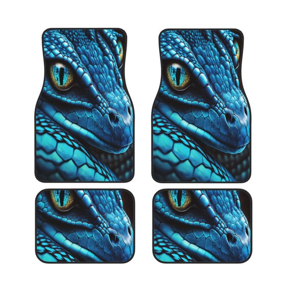 Xecao Blue Viper Snake Closeup Face Print Car Foot Mat Set of 4 Pieces Neoprene All-Weather Dust-Proof Stain-resistantCar Interior Decorative mats Non-Slip Mats