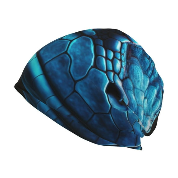 Xecao Blue Viper Snake Closeup Face Print Knit Hat,Winter Beanie for Men Women, Beanie Soft Warm Ski Stocking Cuffed Cap