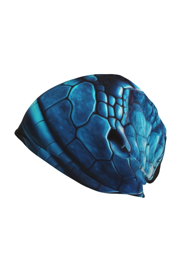 Blue Viper Snake Closeup Face Print Knit Hat,Winter Beanie for Men Women, Beanie Soft Warm Ski Stocking Cuffed Cap