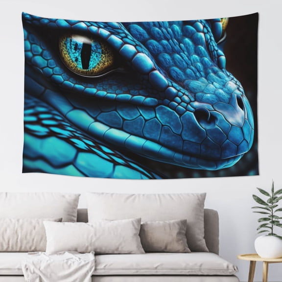 Xecao Blue Viper Snake Closeup Face Print Tapestry, Wall Hanging Room Funny Decor, Backdrop Room Decor for Bedroom Living Room dormitory