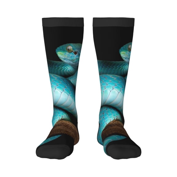 Xecao Blue Viper Snake Print Compression Socks for Both Men And Women for Running, Travel, Flight, Nurse