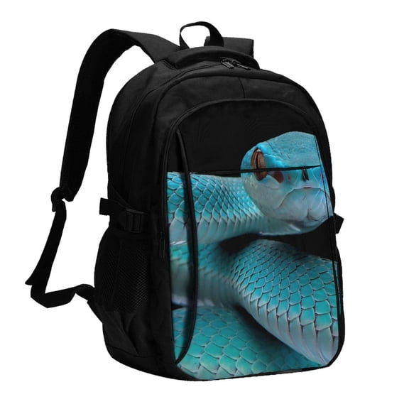 Xecao Blue Viper Snake1 for Travel Laptop Backpack, USB-Charging-Enabled, Spacious Business Backpack for Men and Women,College School Computer Bag