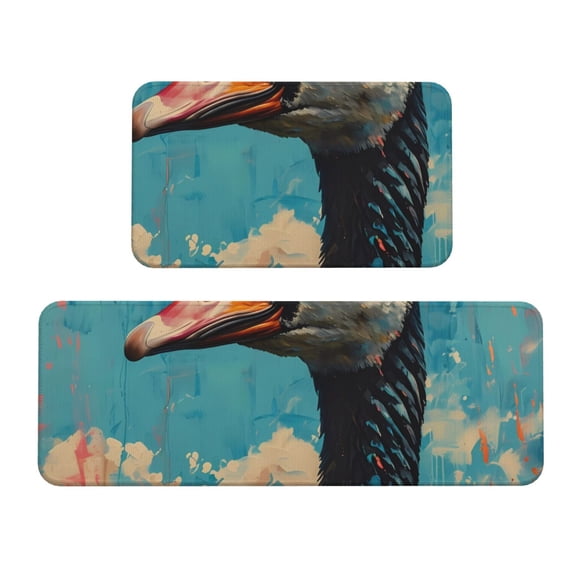 Xecao Blue Watercolor Duck Patten Kitchen Rugs and Mats Sets,2 Pieces Non-Slip Washable Rugs, Kitchen Mat for Floor,Suit for Kitchen Decor and Accessories