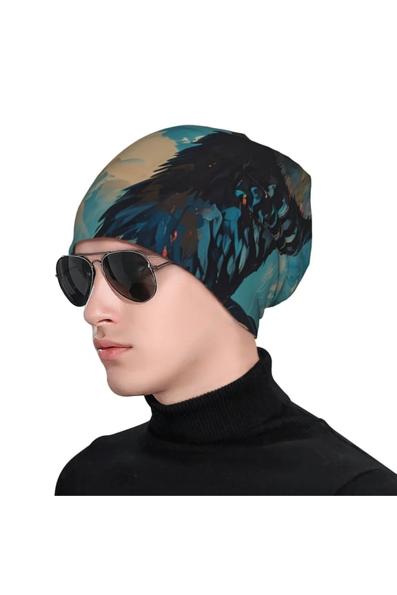 Blue Watercolor Duck Print Beanie Knitted Hat for Men Women, Winter Fashion Knit Cuffed Caps Unisex