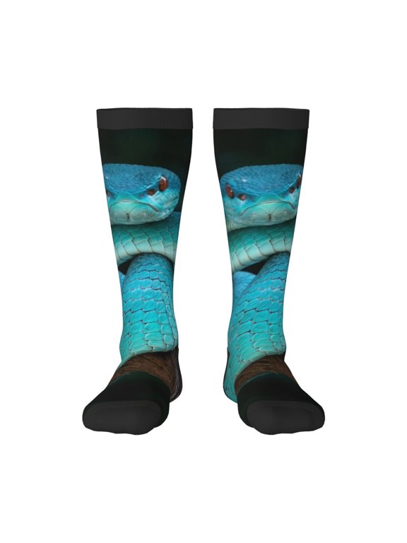 Blue White-Lipped Pit Viper Print Compression Socks for Both Men And Women for Running, Travel, Flight, Nurse