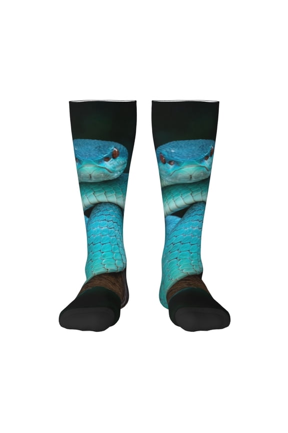 Blue White-Lipped Pit Viper Print Compression Socks for Both Men And Women for Running, Travel, Flight, Nurse