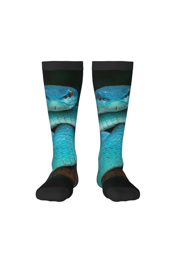 Blue White-Lipped Pit Viper Print Compression Socks for Both Men And Women for Running, Travel, Flight, Nurse