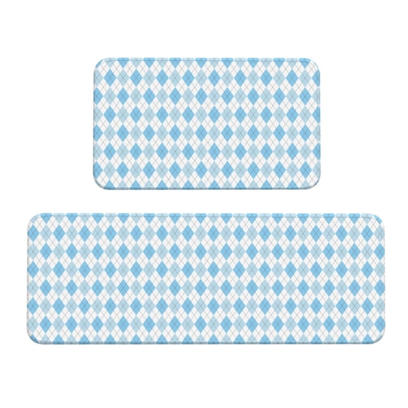 Xecao Blue and White Squares Patten Kitchen Rugs and Mats Sets,2 Pieces Non-Slip Washable Rugs, Kitchen Mat for Floor,Suit for Kitchen Decor and Accessories