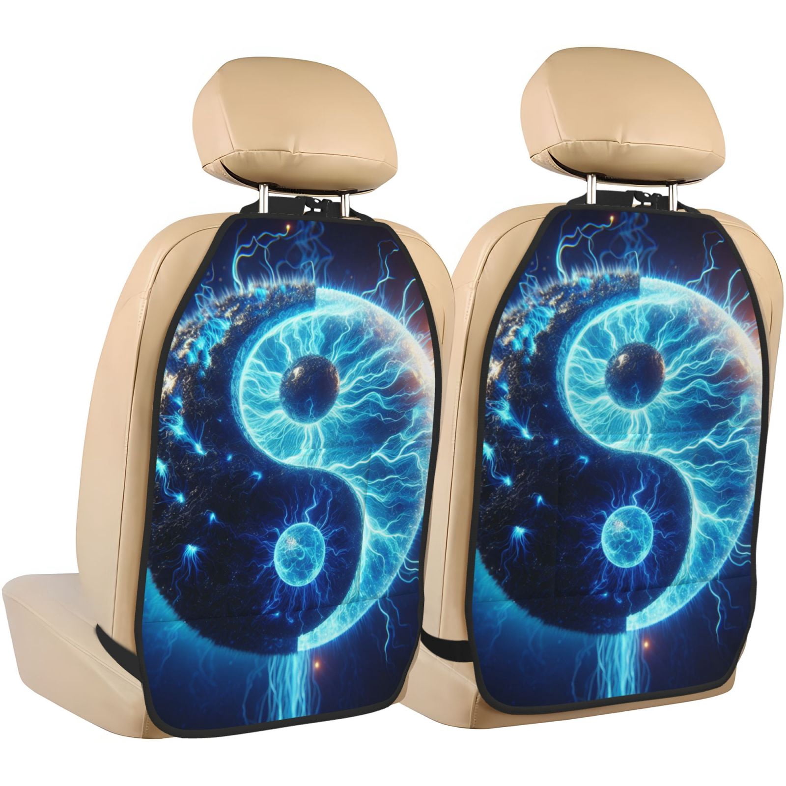 Xecao Blue Yin And Yang Pattern Car Seat Back Protector 2 Pack Large Capacity Pocket, Kick Mats Back Seat Protector
