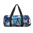thumbnail image 1 of Xecao Blue and White Butterflies print Round Travel Duffel Bag is a foldable gym bag with an inner pocket, perfect for travel sports, 1 of 8