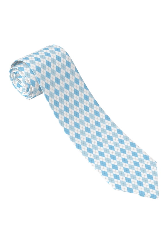 Blue and White Squares Print Tie For Men Necktie Woven Jacquard Neck Ties,Classic Men's Tie