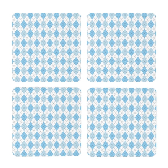 Xecao Blue and White Squares for MDF Cork Coaster 4 Pcs,Drink Coasters,Suit for House Warming Gifts New Home ,Coffee Table Decor-Square