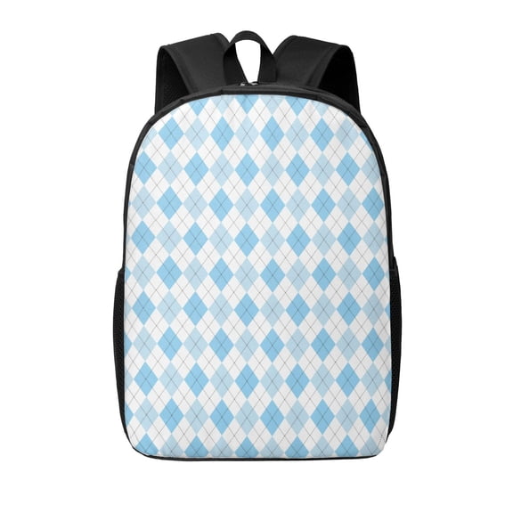 Xecao Blue and White Squares print Travel Backpack, Large Computer Backpack for Men Women, College School Rucksack Book Bag
