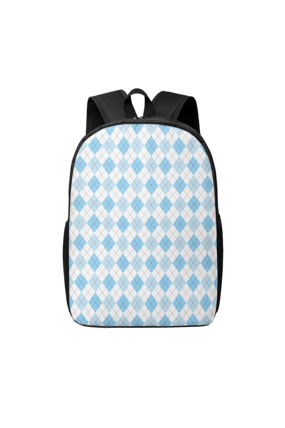 Blue and White Squares print Travel Backpack, Large Computer Backpack for Men Women, College School Rucksack Book Bag