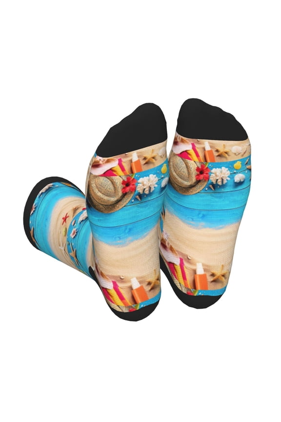 Boards and Beach Print Crew Socks for Men and Women, Men's Soft Moisture-wicking Sock