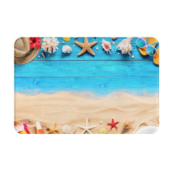 Xecao Boards and Beach print Flannel Mat: Non-slip, 16x24in. Ideal for kitchen, bedroom, bath & living room.