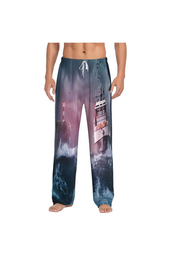 Boat Lighthouse Storm Waves Men's Straight Lounge Pajama Pants: The Ultimate in Comfortable Sleepwear