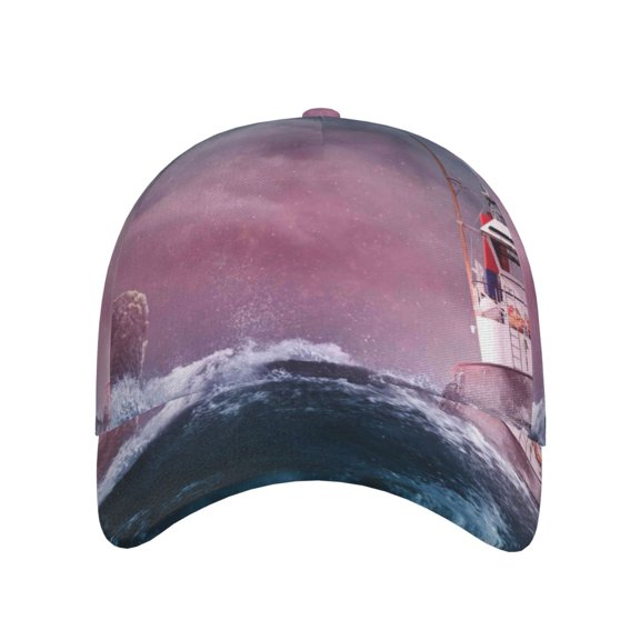 Xecao Boat Lighthouse Storm Waves for Baseball Cap: Unisex, crafted from classic polyester twill fabric, featuring a soft unconstructed design