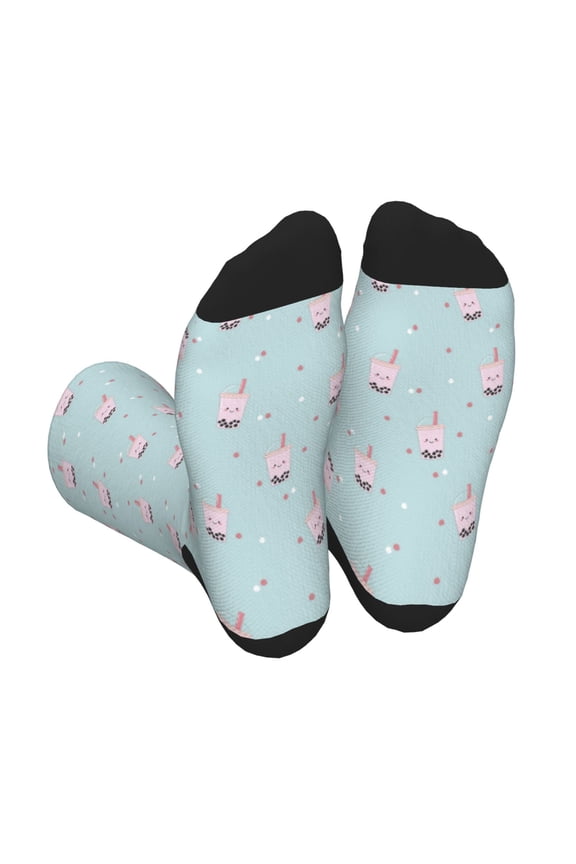 Boba Milk Tea F Print Crew Socks for Men and Women, Men's Soft Moisture-wicking Sock