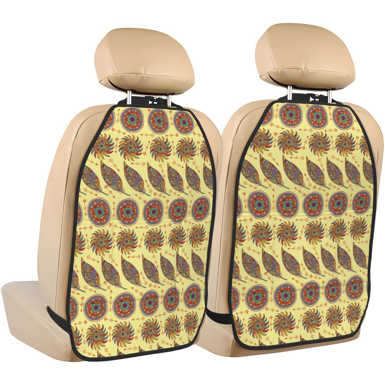 Xecao Bohemia Pattern Car Seat Back Protector 2 Pack Large Capacity Pocket, Kick Mats Back Seat Protector