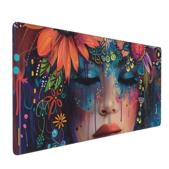Xecao Bohemian Colorful Flower Woman Print Large Mouse Pad, 16x35.5in Mousepad, Professional Non-Slip Rubber Base Big Mouse Pad, Mouse Pad for Gaming & Office Full Desk Mouse Pad