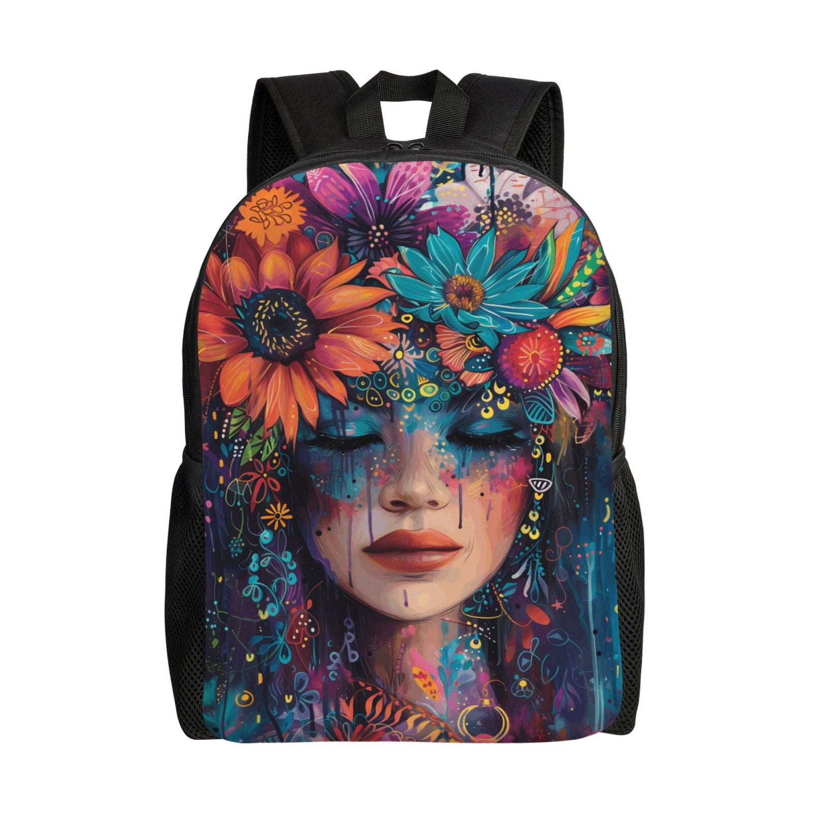 Xecao Bohemian Colorful Flower Woman Print School Backpack with Laptop Compartment Small Travel Laptop Backpack for Women Men Waterproof College Backpack Simple School Bag