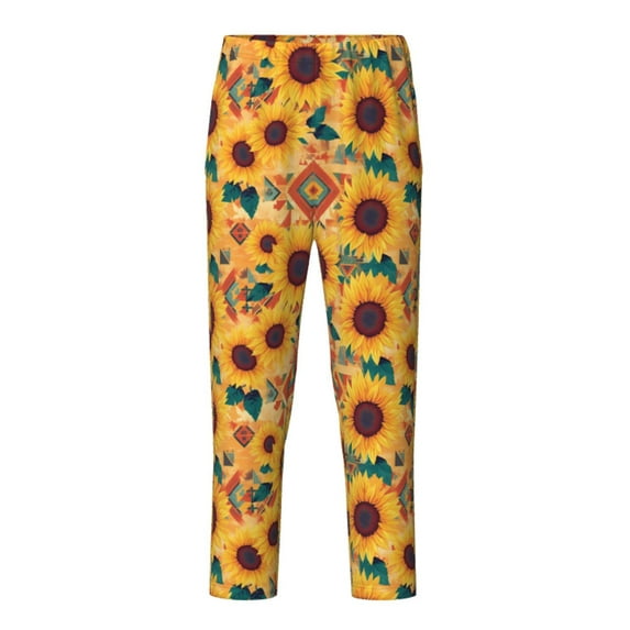 Xecao Bohemian Sunflower Print Teenagers' Pajama Pants Long Sleep Pants Soft Elastic Waist Pajama Bottoms Elastic waist with 2 Pockets 5-16 Years-Small