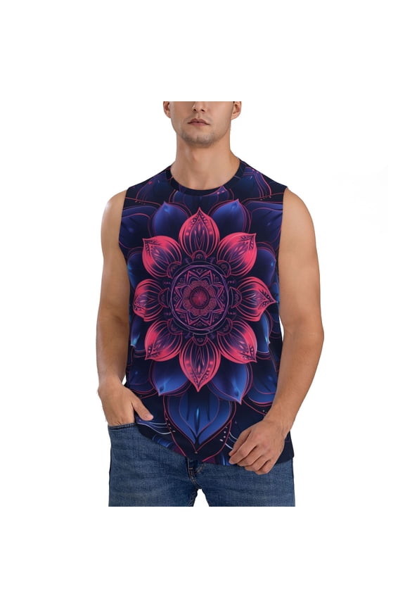 Bohemian Vintage Pattern Print Men's Tank Top: Sleek Sleeveless Tee for Casual Sports and Beach Occasions-Small