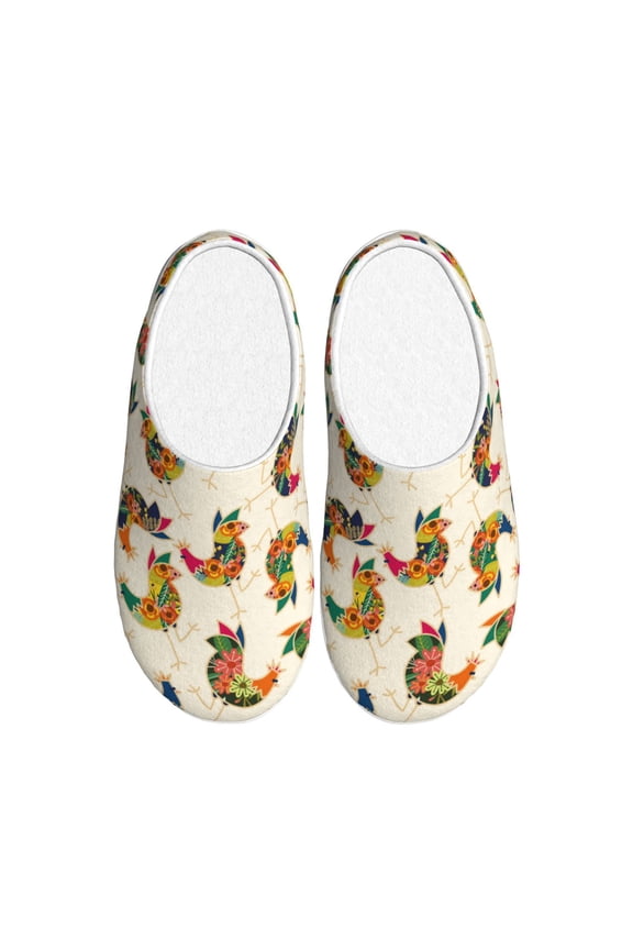Boho Chicken Print Cotton Slippers Fuzzy Warm Cozy Slippers Non Slip House Slippers For Indoor Outdoor Cotton Slippers House Slippers-39/40