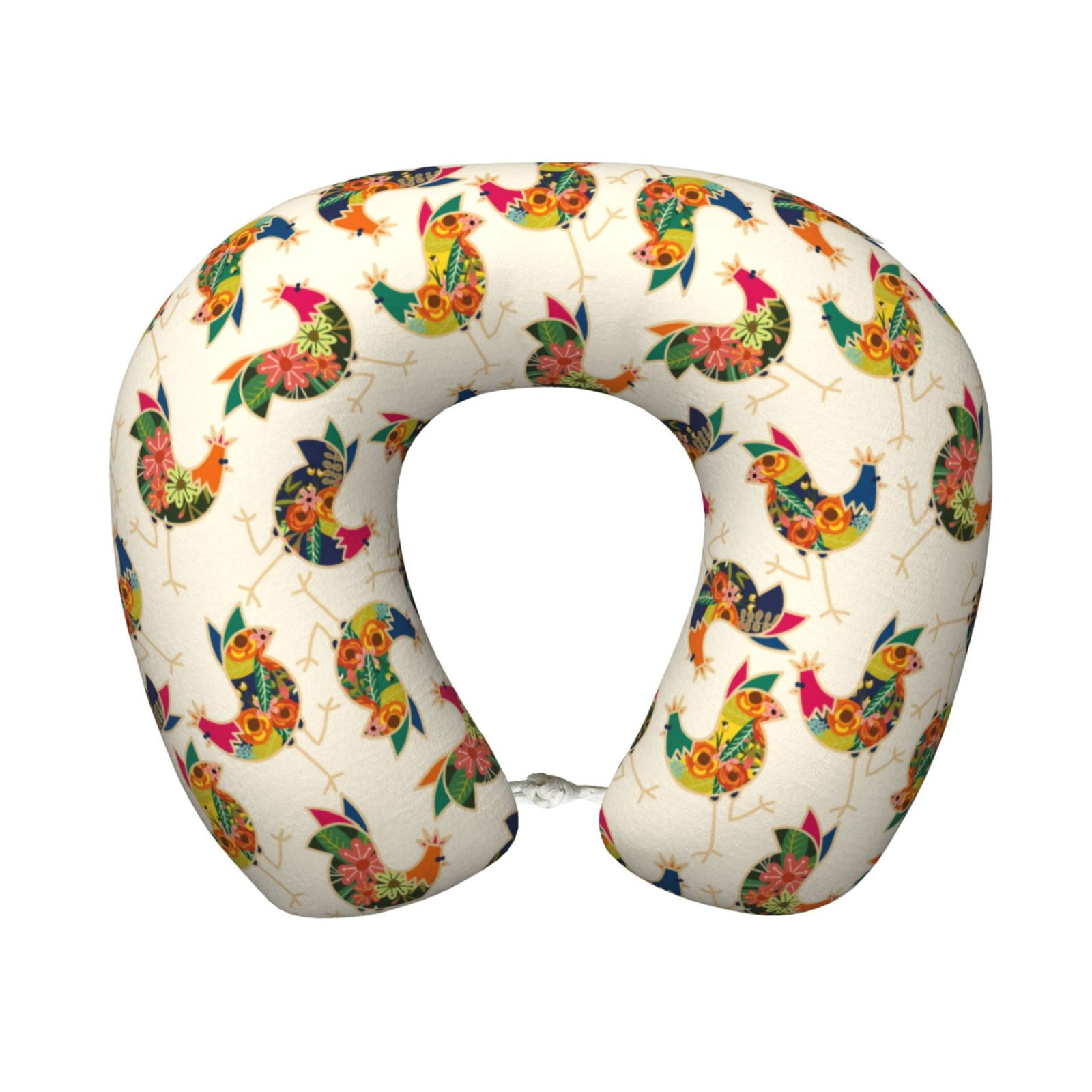 Xecao Boho Chicken Print Memory Foam Cervical Neck Pillow Versatile U-Shaped Pillows for Home,Office,Camping,Travelling,Soft Washable Cover