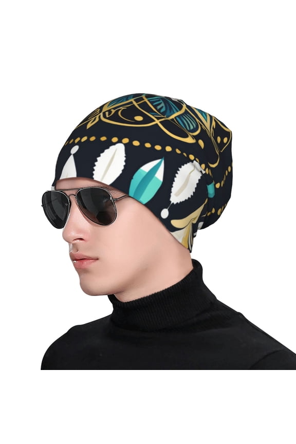 Boho Dreamcatcher Print Beanie Knitted Hat for Men Women, Winter Fashion Knit Cuffed Caps Unisex
