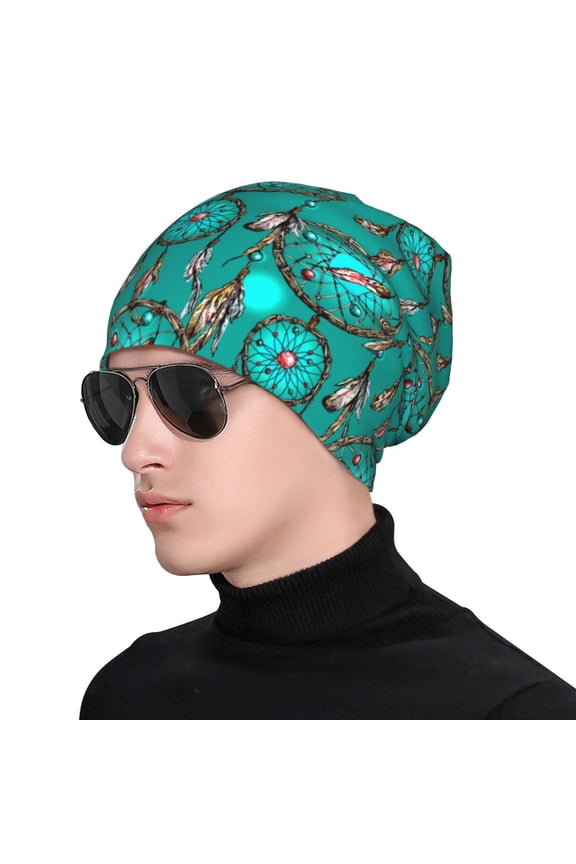 Boho Dreamcatcher Print Beanie Knitted Hat for Men Women, Winter Fashion Knit Cuffed Caps Unisex