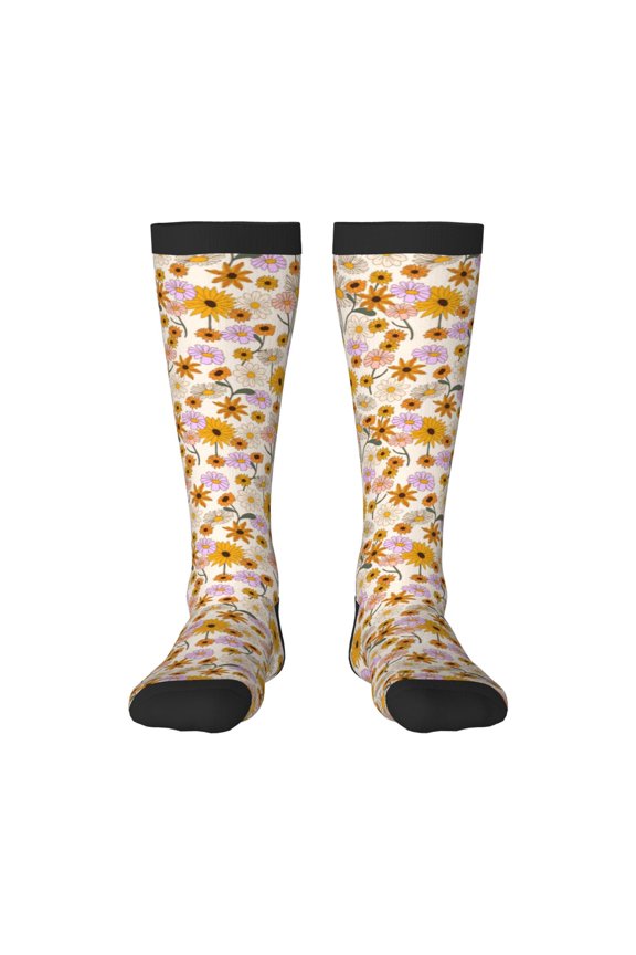 Boho Flowers Print Compression Socks for Both Men And Women for Running, Travel, Flight, Nurse