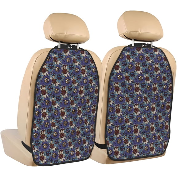 Xecao Boho Style Sunflowers Design Pattern Car Seat Back Protector 2 Pack Large Capacity Pocket, Kick Mats Back Seat Protector