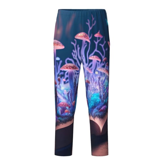 Xecao Book Glowing Mushrooms Print Teenagers' Pajama Pants Long Sleep Pants Soft Elastic Waist Pajama Bottoms Elastic waist with 2 Pockets 5-16 Years-XS(5-6)