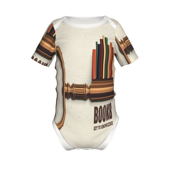 Xecao Books Key To Knowledge Pattern Baby Climbing Bodysuit Short Sleeve Onesie Unisex 0-12 Months Baby Shirt Newborn Outfits Crotch snap design-18 Months